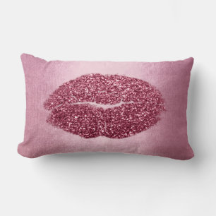 Lips Glitter Maroon Peony Burgundy Makeup Kiss Lumbar Pillow