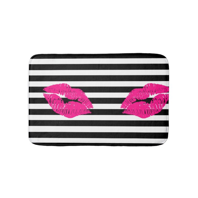 Lips, hot pink lips, pink lips, make up art, lips bath mat (Front)