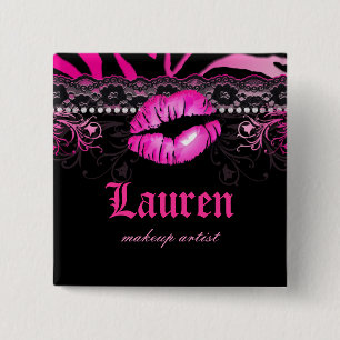 Lips Lace n Diamonds Zebra Makeup Artist Pink 2 Inch Square Button