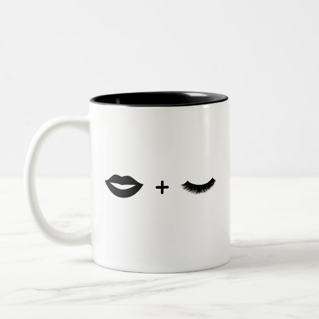 Lips + Lashes Graphic Two-Tone Coffee Mug (Left)