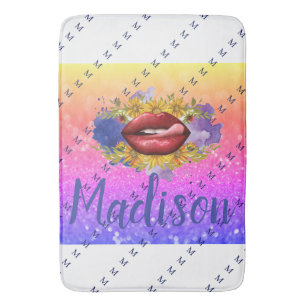 Lips Licking Custom Glitter Name Personalized Bath Mat