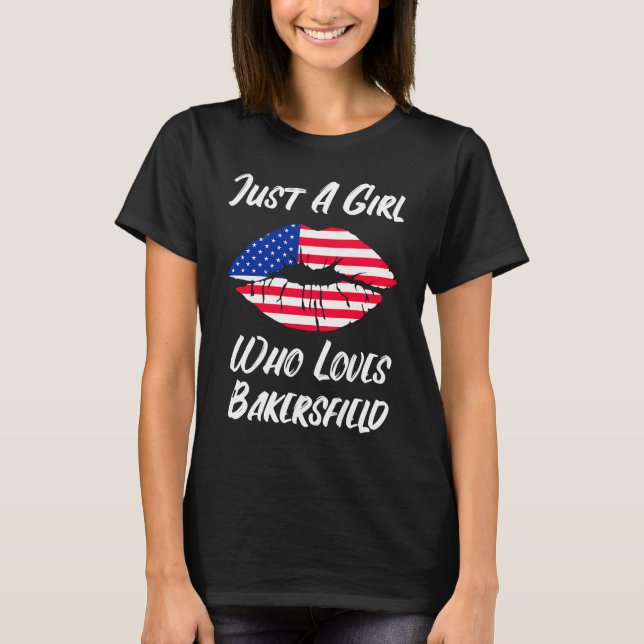 Lips Mouth Love American Flag Bakersfield T-Shirt (Front)