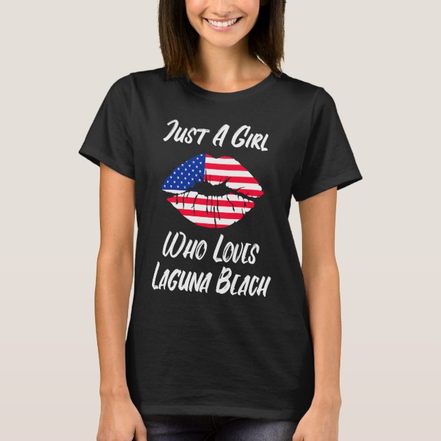 Lips Mouth Love American Flag Laguna Beach T-Shirt (Front)
