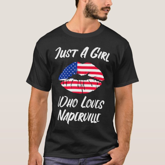 Lips Mouth Love American Flag Naperville T-Shirt (Front)