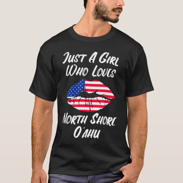 Lips Mouth Love American Flag North Shore Oahu T-Shirt (Front)