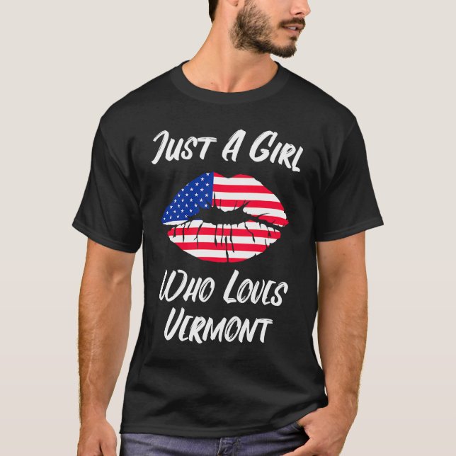 Lips Mouth Love American Flag Vermont T-Shirt (Front)