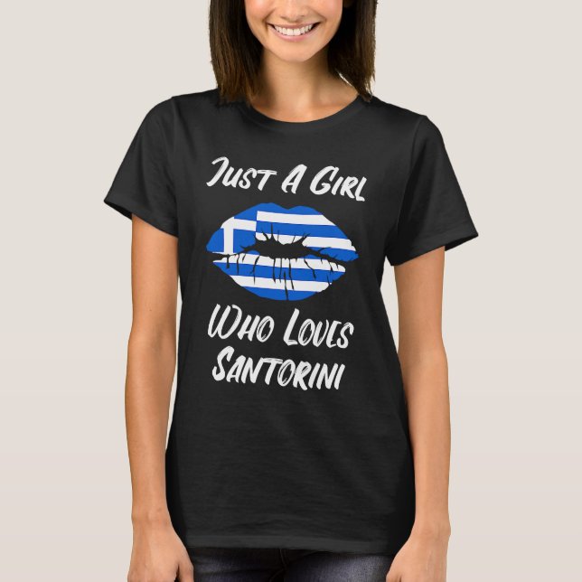 Lips Mouth Love Greek Flag Santorini T-Shirt (Front)