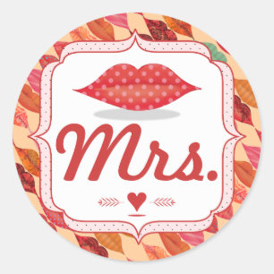 Lips Mrs. Hipster Vintage Retro Bride Classic Round Sticker