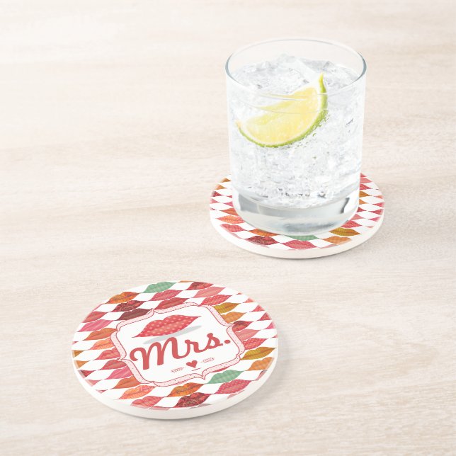 Lips Mrs. Hipster Vintage Retro Bride Coaster (Side)