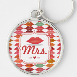 Lips Mrs. Hipster Vintage Retro Bride Keychain