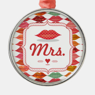 Lips Mrs. Hipster Vintage Retro Bride Metal Ornament