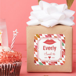 Lips Mrs. Hipster Vintage Retro Bride Square Sticker