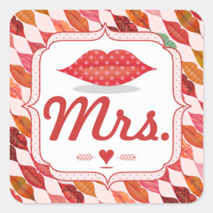 Lips Mrs. Hipster Vintage Retro Bride Square Sticker