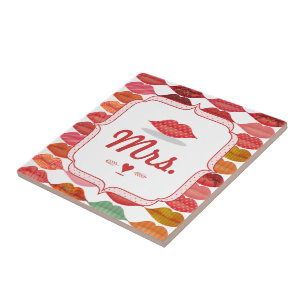Lips Mrs. Hipster Vintage Retro Bride Tile