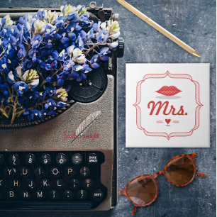 Lips Mrs. Hipster Vintage Retro Bride Tile
