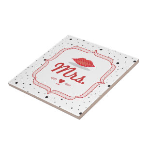 Lips Mrs. Hipster Vintage Retro Bride Tile