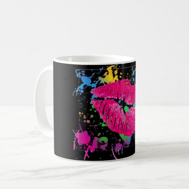 Lips Paint Splatter Coffee Mug (Front Left)