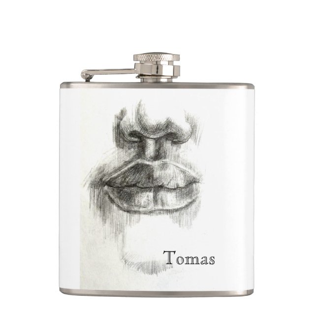 Lips Pencil Sketch Flask (Front)