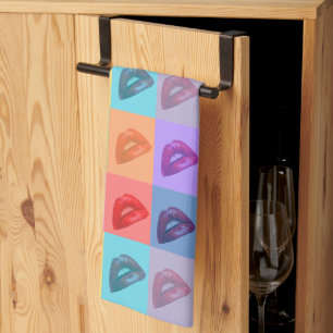 Lips Photo Pop Art Colourful Portrait Block Kitchen Towel