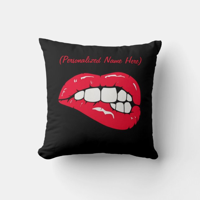 Lips Pop Art Hot On Black Throw Pillow (Front)