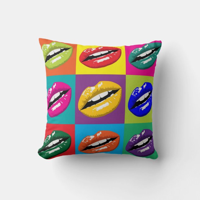 Lips Pop Art Squares Large Print Throw Pillow (Front)