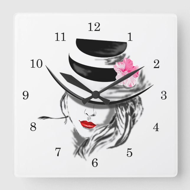 Lips Square Wall Clock (Front)