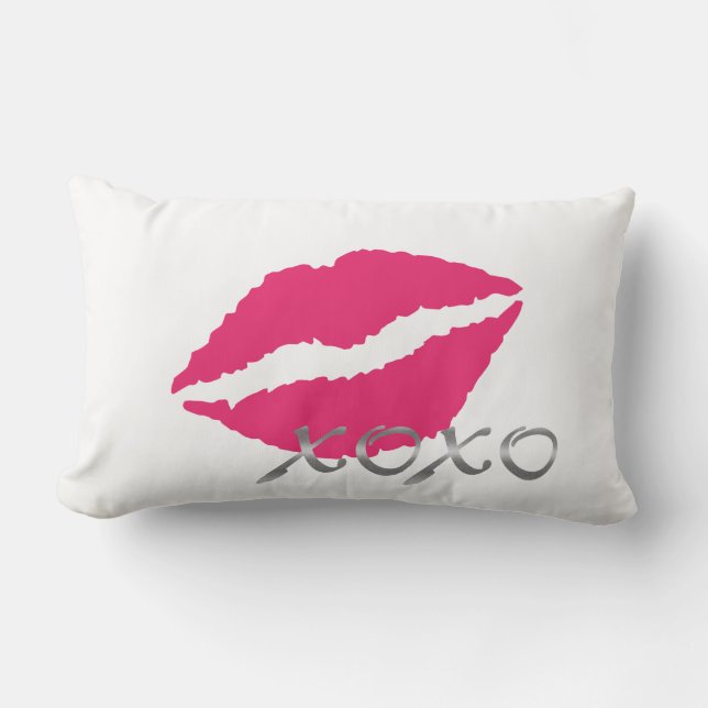 Lips & XOXO's in Silver Lumbar Pillow (Front)