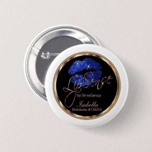 Lipsense - Blue Glitter On Black & White 2 Inch Round Button (Front & Back)