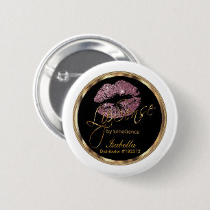 Lipsense - Pink Rose Glitter On Black & White 2 Inch Round Button