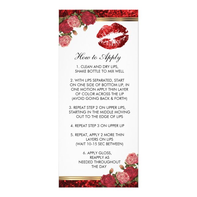 Lipsense Red Rose Glitter Lip Instructions Rack Card (Front)