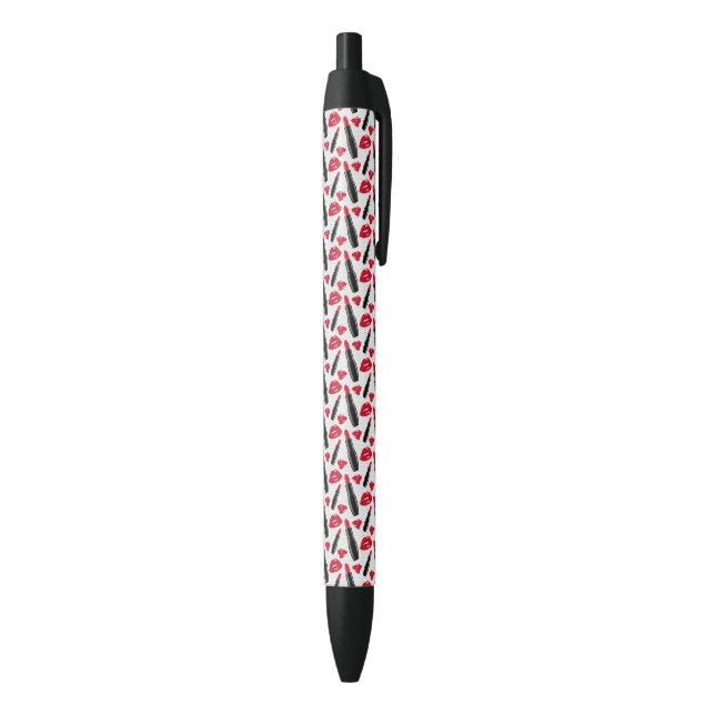 Lipstick And Lips Polka Dot Pattern Black Ink Pen (Bottom (Vertical))