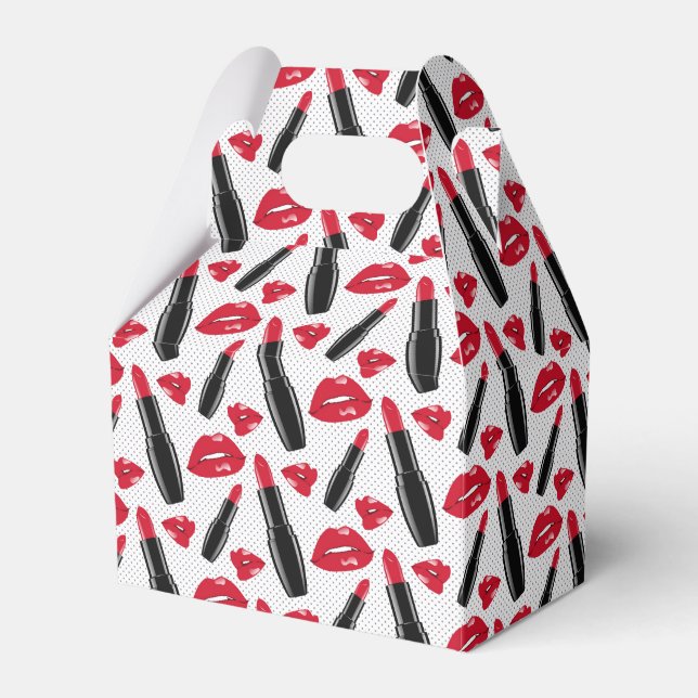 Lipstick And Lips Polka Dot Pattern Favor Box (Front Side)