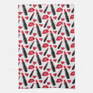 Lipstick And Lips Polka Dot Pattern Kitchen Towel