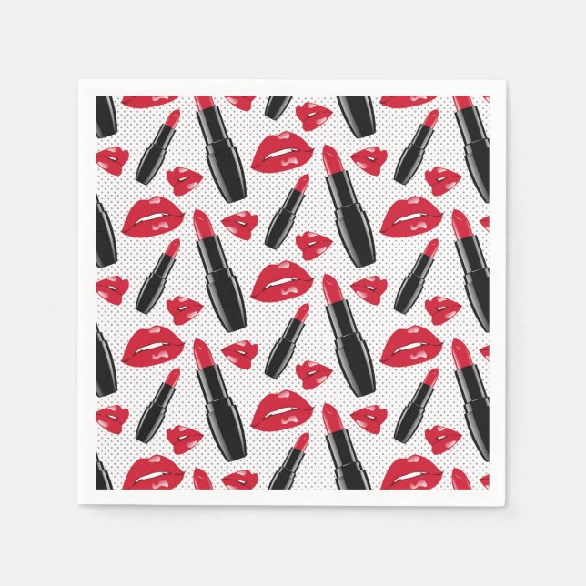 Lipstick And Lips Polka Dot Pattern Napkin (Front)