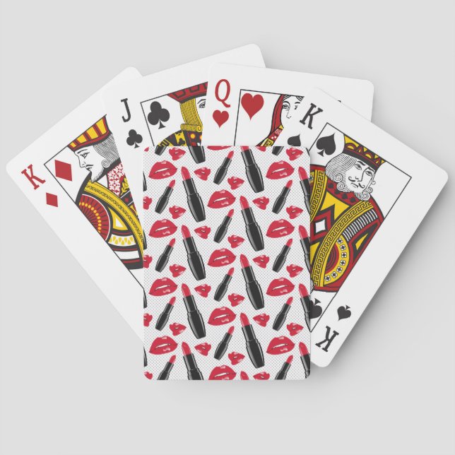 Lipstick And Lips Polka Dot Pattern Playing Cards (Back)