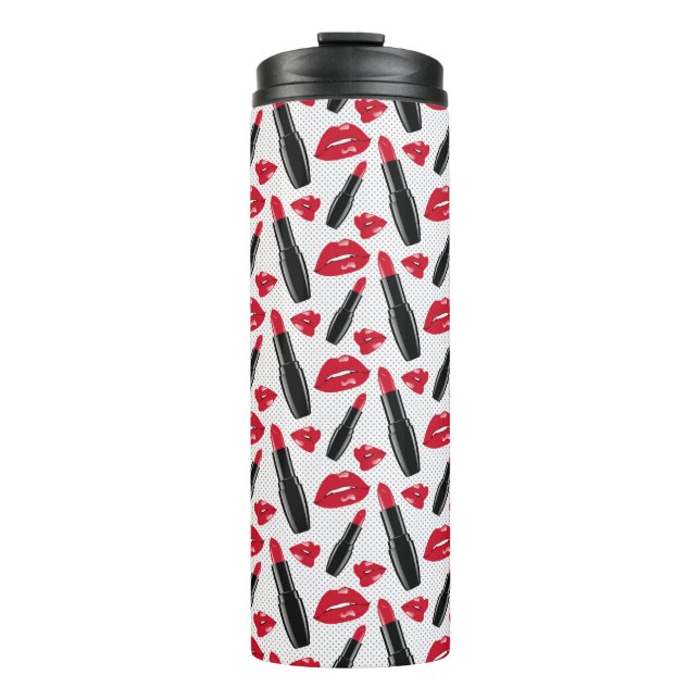 Lipstick And Lips Polka Dot Pattern Thermal Tumbler (Front)