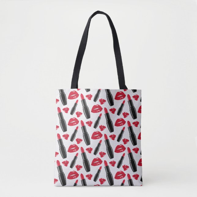 Lipstick And Lips Polka Dot Pattern Tote Bag (Front)
