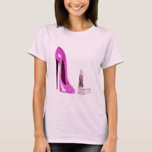 Lipstick and Pink Stiletto Shoe Art T-Shirt
