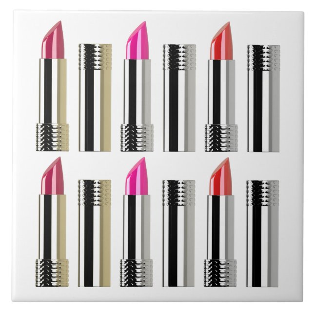 Lipstick beauty cosmetics chrome pink red tile (Front)