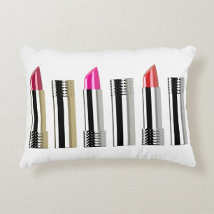 Lipstick chrome pink red cosmetic accent pillow