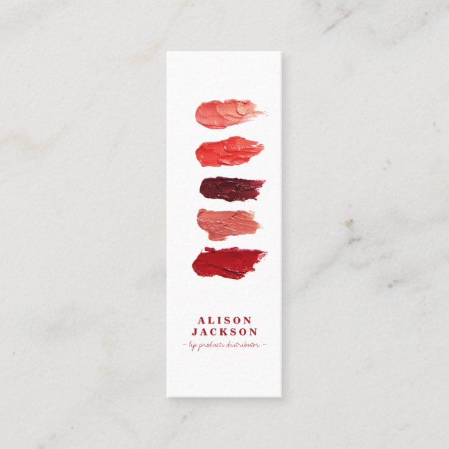 Lipstick colours swatches ruby red makeup artist mini business card (Front)