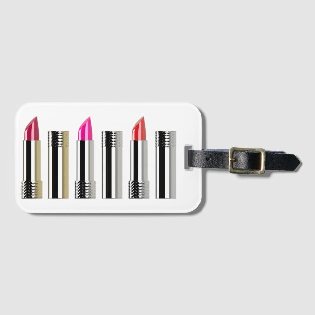 Lipstick cosmetology chrome pink red girly luggage tag (Front Horizontal)