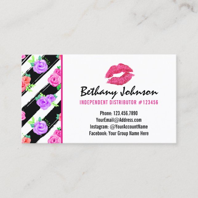 Lipstick Distributor Glam Rose Kiss Plain Back Business Card (Front)