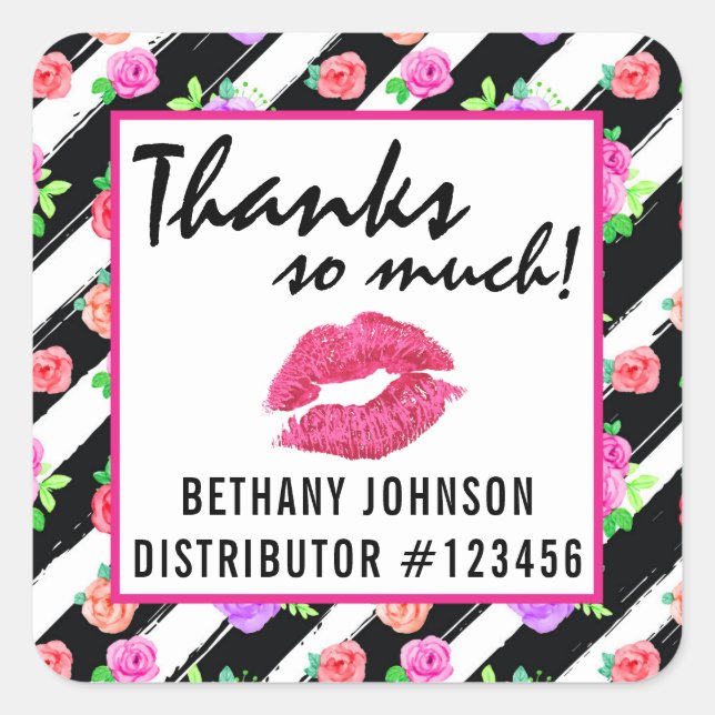 Lipstick Distributor Glam Rose Kiss Thank You Square Sticker (Front)
