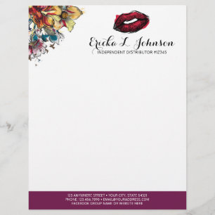 Lipstick Distributor Modern Floral Kiss Marketing Letterhead