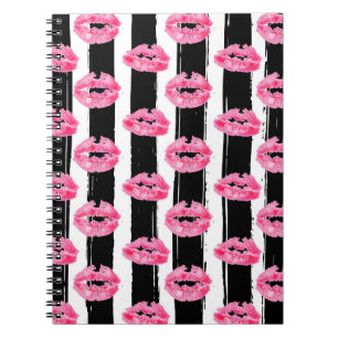 Lipstick Distributor Pink Lips Kiss Black Striped Notebook