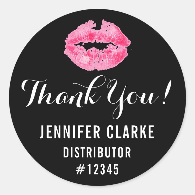Lipstick Distributor Pink Lips Kiss Thank You Classic Round Sticker (Front)
