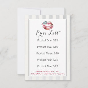 Lipstick Distributor Price List Watercolor Card