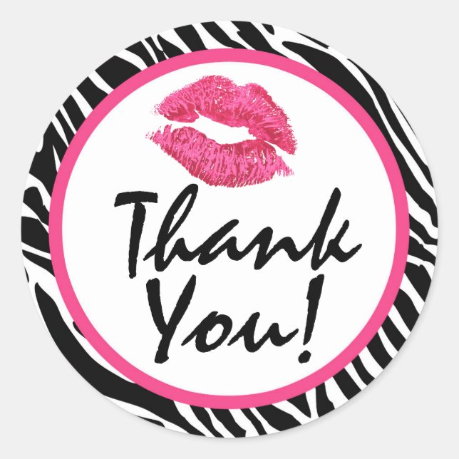 Lipstick Distributor Zebra Kiss Lips Thank You Classic Round Sticker (Front)