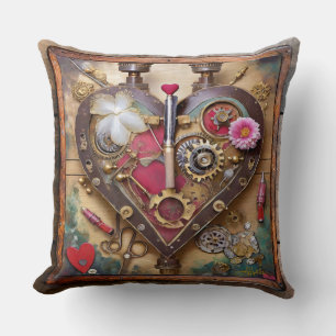 Lipstick Flowers Heart Steampunk Series Throw Pillow